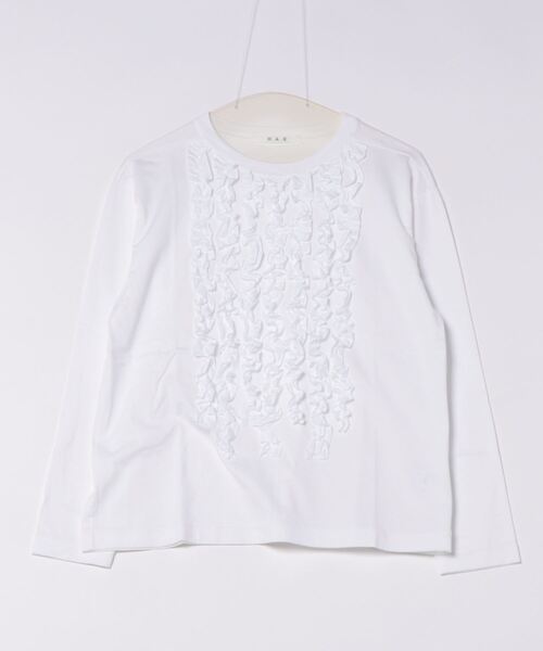 H.A.K(ハク)の「プレミアム天竺+ブロード フリルカットソー(Tシャツ/カットソー・レディース・ホワイト/ブラック・FREE)」の2枚目の写真