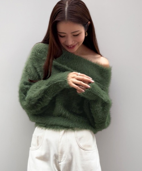 KOBE LETTUCE（コウベレタス）の「[ manaodaysさんコラボ ] マルチwayシャギーニットトップス（ニット/セーター・レディース・カーキ/オフホワイト/チャコール/ピンク・M/TM）」の8枚目の写真