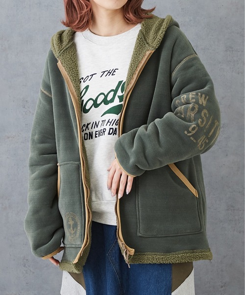 CUBE SUGAR(キューブシュガー)の「裏ボアベロアジップアップパーカージャケット(その他アウター・レディース・ナチュラル/マルチ/ブラック/グリーン・M)」の3枚目の写真