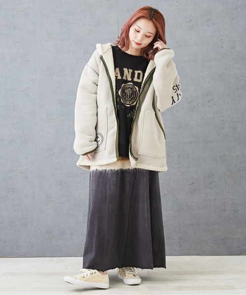 CUBE SUGAR(キューブシュガー)の「裏ボアベロアジップアップパーカージャケット(その他アウター・レディース・ナチュラル/マルチ/ブラック/グリーン・M)」の8枚目の写真