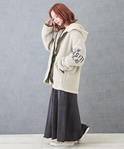 CUBE SUGAR(キューブシュガー)の「裏ボアベロアジップアップパーカージャケット(その他アウター・レディース・ナチュラル/マルチ/ブラック/グリーン・M)」の9枚目の写真