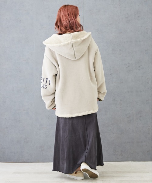 CUBE SUGAR(キューブシュガー)の「裏ボアベロアジップアップパーカージャケット(その他アウター・レディース・ナチュラル/マルチ/ブラック/グリーン・M)」の10枚目の写真