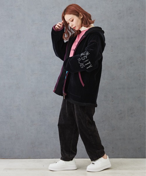 CUBE SUGAR(キューブシュガー)の「裏ボアベロアジップアップパーカージャケット(その他アウター・レディース・ナチュラル/マルチ/ブラック/グリーン・M)」の12枚目の写真