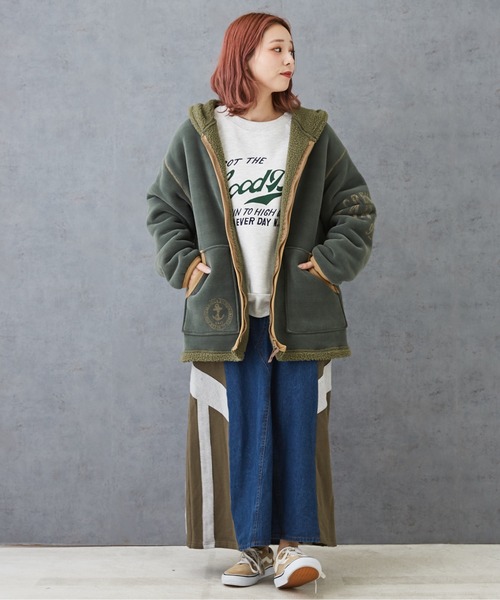 CUBE SUGAR(キューブシュガー)の「裏ボアベロアジップアップパーカージャケット(その他アウター・レディース・ナチュラル/マルチ/ブラック/グリーン・M)」の14枚目の写真