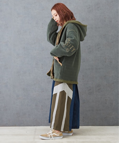 CUBE SUGAR(キューブシュガー)の「裏ボアベロアジップアップパーカージャケット(その他アウター・レディース・ナチュラル/マルチ/ブラック/グリーン・M)」の15枚目の写真