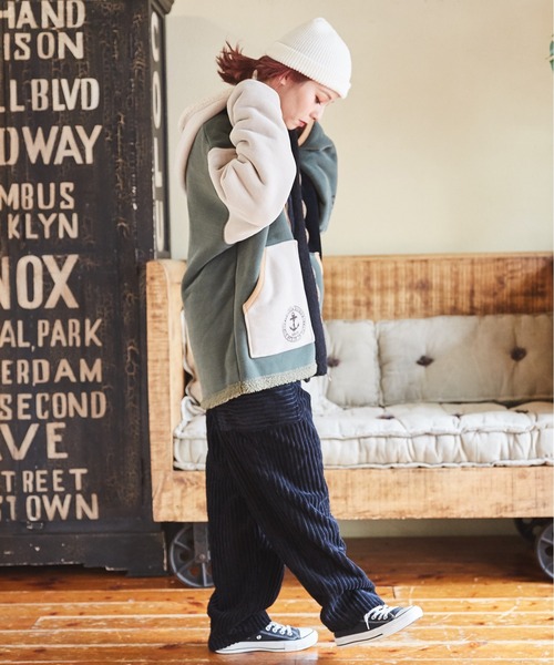 CUBE SUGAR(キューブシュガー)の「裏ボアベロアジップアップパーカージャケット(その他アウター・レディース・ナチュラル/マルチ/ブラック/グリーン・M)」の18枚目の写真