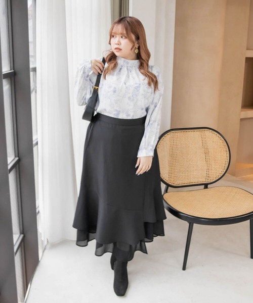 CLETTE(クレット)の「前後2WAY花柄リボンブラウス(シャツ/ブラウス・レディース・グレー/ブルー・4L/3L/LL)」の12枚目の写真