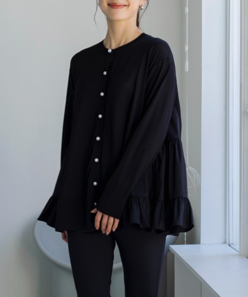 Sono(ソーノ)の「【新作 4/10発売】【SONO/ソーノ】〔ファンクショナル Knit〕サイドティアードフレアチュニックカーディガン(カーディガン/ボレロ・レディース・ネイビー/ブラック/ホワイト/ライトグレー・F)」の4枚目の写真