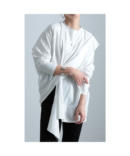 Sawa a la mode(サワアラモード)の「ドッキング変形カットソー(Tシャツ/カットソー・レディース・ブラック/カーキ/ホワイト・FREE)」の16枚目の写真