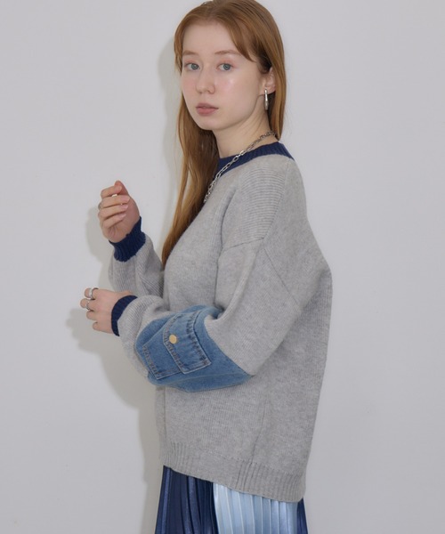 【セール】pqran デニム切替バイカラーニット（ニット/セーター）｜Paradise Picnic（パラダイスピクニック） 7,321円