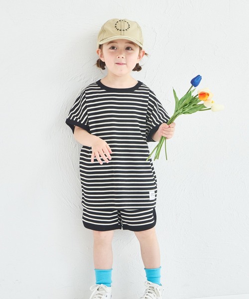 pairmanon（ペアマノン）の「【リンクコーデ】【ふんわりワッフル】ボーダーパイピングセットアップ（セットアップ・キッズ・ホワイト系その他/ブラック系その他/ピンク系その他/ブラウン/ピンク系その他2・150/110/100/130/140/90/120）」の3枚目の写真