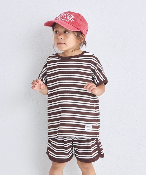 pairmanon（ペアマノン）の「【リンクコーデ】【ふんわりワッフル】ボーダーパイピングセットアップ（セットアップ・キッズ・ホワイト系その他/ブラック系その他/ピンク系その他/ブラウン/ピンク系その他2・150/110/100/130/140/90/120）」の4枚目の写真