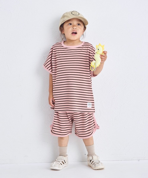 pairmanon（ペアマノン）の「【リンクコーデ】【ふんわりワッフル】ボーダーパイピングセットアップ（セットアップ・キッズ・ホワイト系その他/ブラック系その他/ピンク系その他/ブラウン/ピンク系その他2・150/110/100/130/140/90/120）」の5枚目の写真