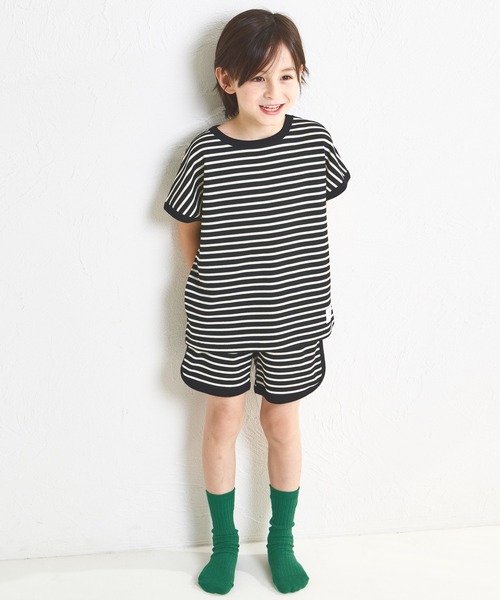 pairmanon（ペアマノン）の「【リンクコーデ】【ふんわりワッフル】ボーダーパイピングセットアップ（セットアップ・キッズ・ホワイト系その他/ブラック系その他/ピンク系その他/ブラウン/ピンク系その他2・150/110/100/130/140/90/120）」の9枚目の写真