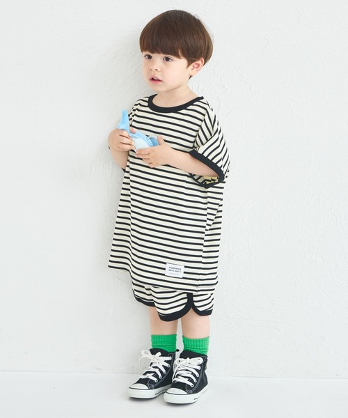 pairmanon（ペアマノン）の「【リンクコーデ】【ふんわりワッフル】ボーダーパイピングセットアップ（セットアップ・キッズ・ホワイト系その他/ブラック系その他/ピンク系その他/ブラウン/ピンク系その他2・150/110/100/130/140/90/120）」の12枚目の写真