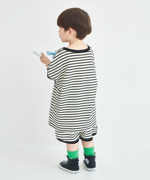 pairmanon（ペアマノン）の「【リンクコーデ】【ふんわりワッフル】ボーダーパイピングセットアップ（セットアップ・キッズ・ホワイト系その他/ブラック系その他/ピンク系その他/ブラウン/ピンク系その他2・150/110/100/130/140/90/120）」の13枚目の写真