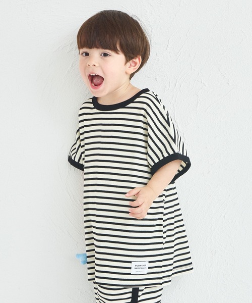 pairmanon（ペアマノン）の「【リンクコーデ】【ふんわりワッフル】ボーダーパイピングセットアップ（セットアップ・キッズ・ホワイト系その他/ブラック系その他/ピンク系その他/ブラウン/ピンク系その他2・150/110/100/130/140/90/120）」の14枚目の写真