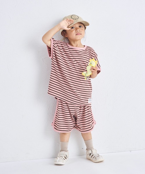 pairmanon（ペアマノン）の「【リンクコーデ】【ふんわりワッフル】ボーダーパイピングセットアップ（セットアップ・キッズ・ホワイト系その他/ブラック系その他/ピンク系その他/ブラウン/ピンク系その他2・150/110/100/130/140/90/120）」の22枚目の写真