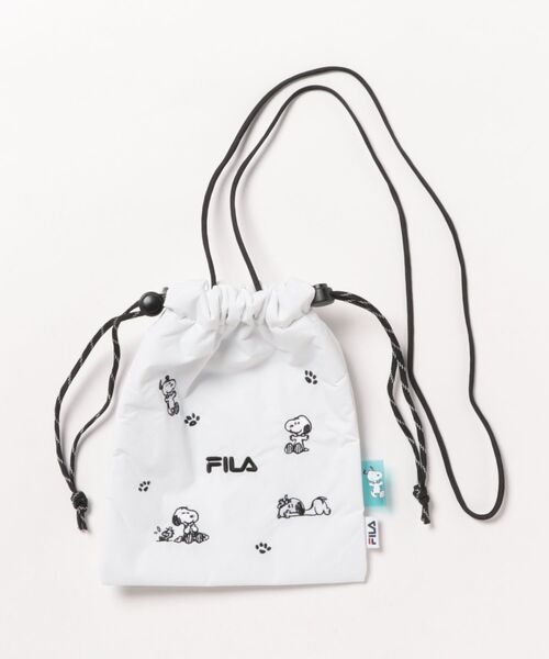 PEANUTS(ピーナッツ)の「【FILA】PEANUTS ドローストリングミニショルダーバッグ/ピーナッツコラボ(ショルダーバッグ・レディース・ブラック/ホワイト・FREE)」の1枚目の写真