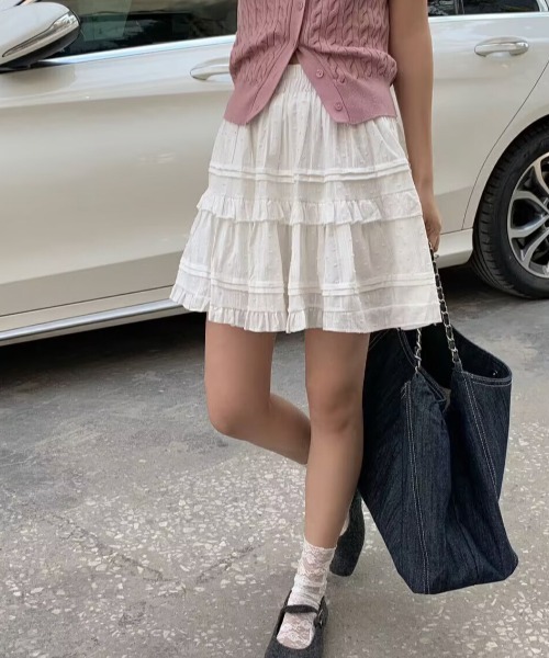 paravion（パラビオン）の「ティアードミニコットンスカート（スカート・レディース・ホワイト/ブラック・FREE）」の6枚目の写真