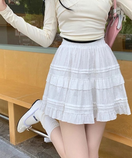 paravion（パラビオン）の「ティアードミニコットンスカート（スカート・レディース・ホワイト/ブラック・FREE）」の5枚目の写真