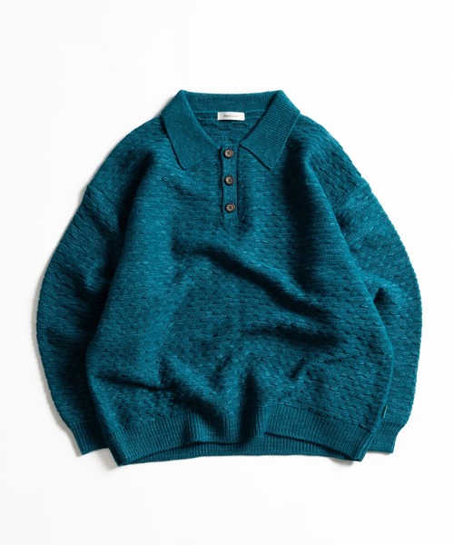 Adoon plain（アドーンプレーン）の「JACQUARD KNIT POLO / ジャガード編みニットポロ（ニット/セーター・メンズ・ブラック/ブルー/ボルドー・LARGE/MEDIUM）」の2枚目の写真