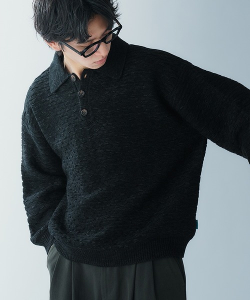 セール】JACQUARD KNIT POLO / ジャガード編みニットポロ（ニット