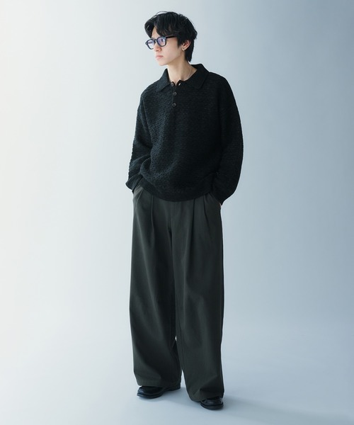 Adoon plain（アドーンプレーン）の「JACQUARD KNIT POLO / ジャガード編みニットポロ（ニット/セーター・メンズ・ブラック/ブルー/ボルドー・LARGE/MEDIUM）」の4枚目の写真