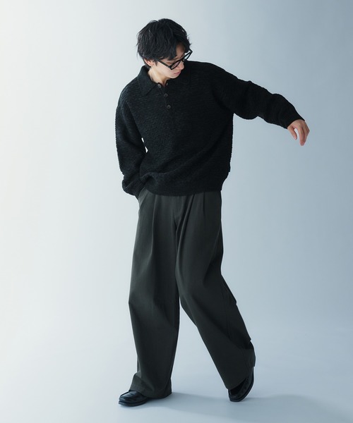 Adoon plain（アドーンプレーン）の「JACQUARD KNIT POLO / ジャガード編みニットポロ（ニット/セーター・メンズ・ブラック/ブルー/ボルドー・LARGE/MEDIUM）」の5枚目の写真