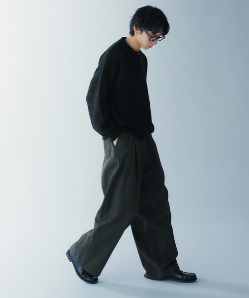 Adoon plain（アドーンプレーン）の「JACQUARD KNIT POLO / ジャガード編みニットポロ（ニット/セーター・メンズ・ブラック/ブルー/ボルドー・LARGE/MEDIUM）」の6枚目の写真