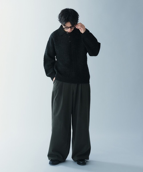 Adoon plain（アドーンプレーン）の「JACQUARD KNIT POLO / ジャガード編みニットポロ（ニット/セーター・メンズ・ブラック/ブルー/ボルドー・LARGE/MEDIUM）」の9枚目の写真