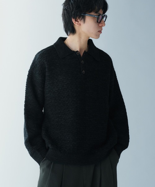 【hhh】美品✨Tone ウールローゲージ knit polo ニットポロ ONCILY セーター ニット SILVER BUTTON SHAGGY KNIT POLO