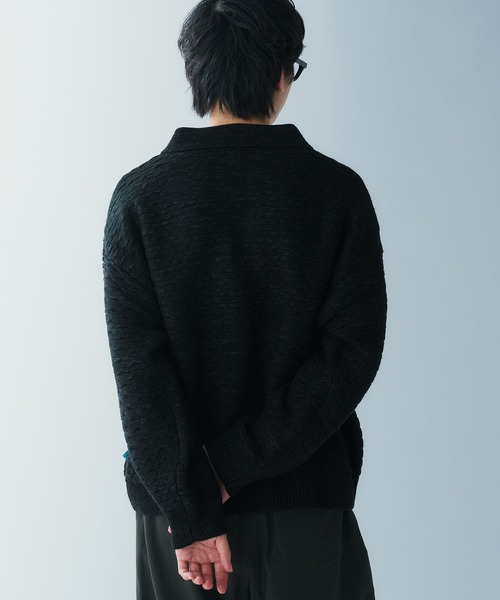 Adoon plain（アドーンプレーン）の「JACQUARD KNIT POLO / ジャガード編みニットポロ（ニット/セーター・メンズ・ブラック/ブルー/ボルドー・LARGE/MEDIUM）」の15枚目の写真