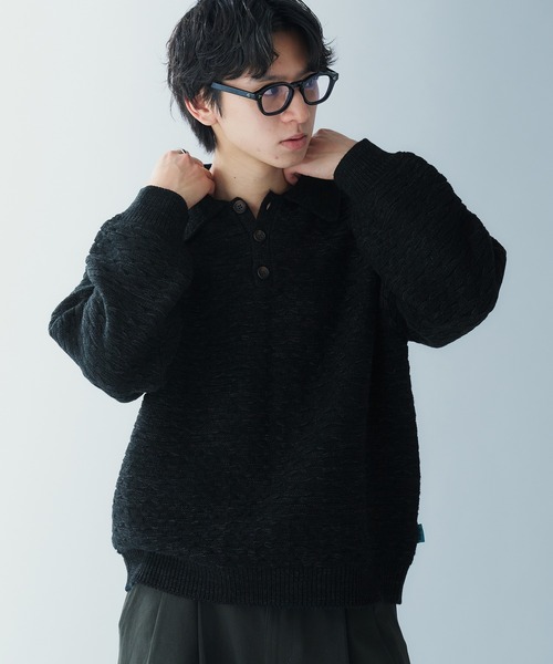 Adoon plain（アドーンプレーン）の「JACQUARD KNIT POLO / ジャガード編みニットポロ（ニット/セーター・メンズ・ブラック/ブルー/ボルドー・LARGE/MEDIUM）」の16枚目の写真