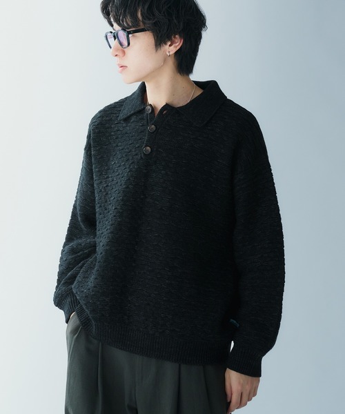 Adoon plain（アドーンプレーン）の「JACQUARD KNIT POLO / ジャガード編みニットポロ（ニット/セーター・メンズ・ブラック/ブルー/ボルドー・LARGE/MEDIUM）」の17枚目の写真