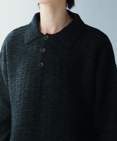Adoon plain（アドーンプレーン）の「JACQUARD KNIT POLO / ジャガード編みニットポロ（ニット/セーター・メンズ・ブラック/ブルー/ボルドー・LARGE/MEDIUM）」の18枚目の写真