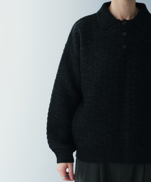 Adoon plain（アドーンプレーン）の「JACQUARD KNIT POLO / ジャガード編みニットポロ（ニット/セーター・メンズ・ブラック/ブルー/ボルドー・LARGE/MEDIUM）」の19枚目の写真