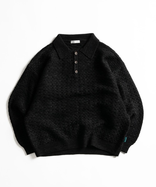 Adoon plain（アドーンプレーン）の「JACQUARD KNIT POLO / ジャガード編みニットポロ（ニット/セーター・メンズ・ブラック/ブルー/ボルドー・LARGE/MEDIUM）」の10枚目の写真