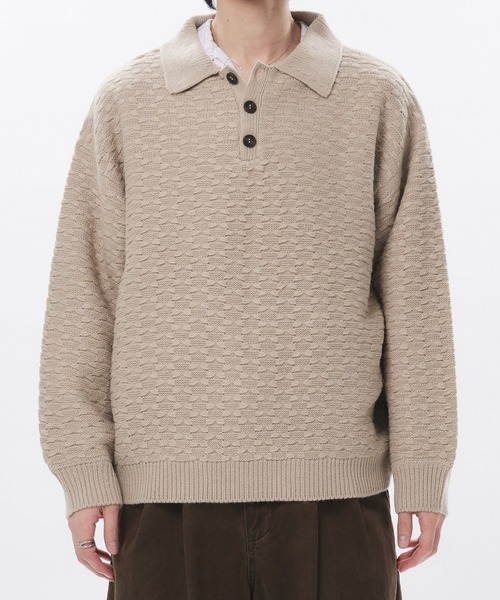 Adoon plain（アドーンプレーン）の「JACQUARD KNIT POLO / ジャガード編みニットポロ（ニット/セーター・メンズ・ブラック/ブルー/ボルドー・LARGE/MEDIUM）」の21枚目の写真