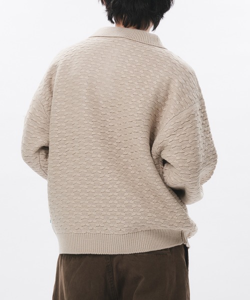 Adoon plain（アドーンプレーン）の「JACQUARD KNIT POLO / ジャガード編みニットポロ（ニット/セーター・メンズ・ブラック/ブルー/ボルドー・LARGE/MEDIUM）」の22枚目の写真