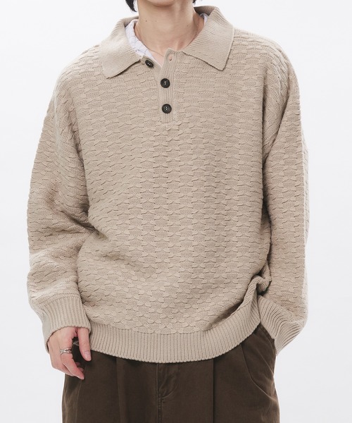 セール】JACQUARD KNIT POLO / ジャガード編みニットポロ（ニット