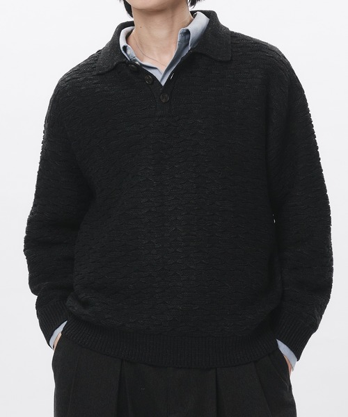 セール】JACQUARD KNIT POLO / ジャガード編みニットポロ（ニット