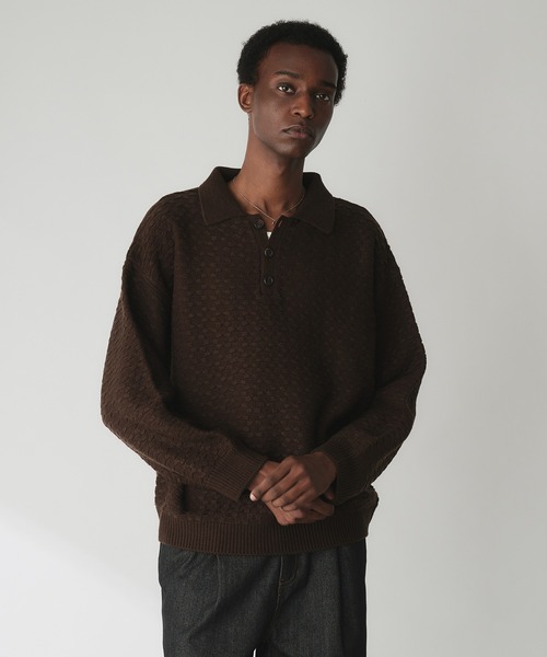 セール】JACQUARD KNIT POLO / ジャガード編みニットポロ（ニット
