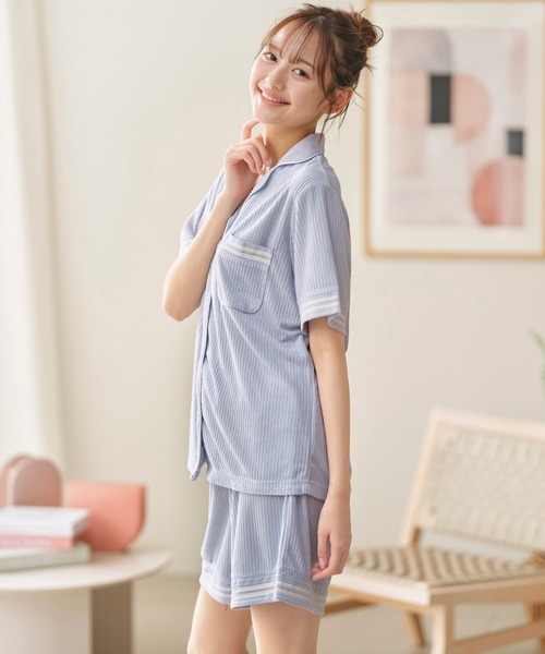 接触冷感】ひんやりとろけるパイルシャツパジャマ（ルームウェア