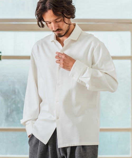 対応中 様 CAMBIO(カンビオ)】Stretch Seersucker Key Neck Short Sleeve