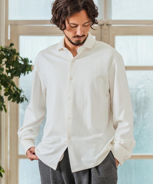 Magine(マージン)の「ms5976- Tricot Twill 3-4 Sleeve Shirts スッキパーカラーシャツ(シャツ/ブラウス・メンズ・ホワイト/ブラック/グレイッシュベージュ・44/46/48)」の4枚目の写真