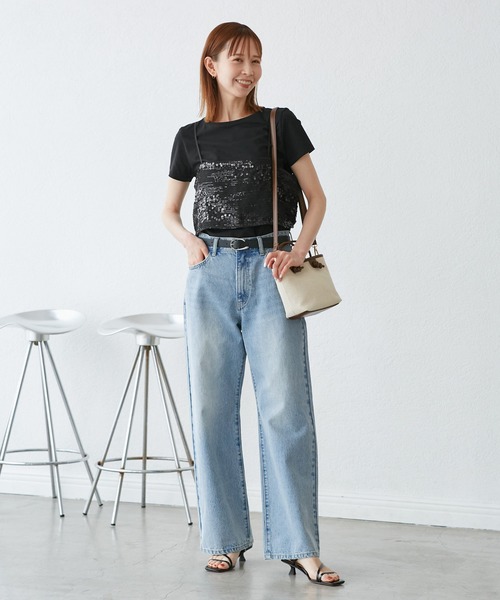 ROPE' PICNIC（ロペピクニック）の「スパンコールビスチェ付きカットトップス（Tシャツ/カットソー・レディース・ホワイト系その他4/ブラック・38）」の4枚目の写真