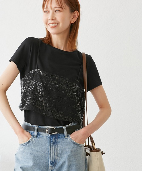 ROPE' PICNIC（ロペピクニック）の「スパンコールビスチェ付きカットトップス（Tシャツ/カットソー・レディース・ホワイト系その他4/ブラック・38）」の5枚目の写真