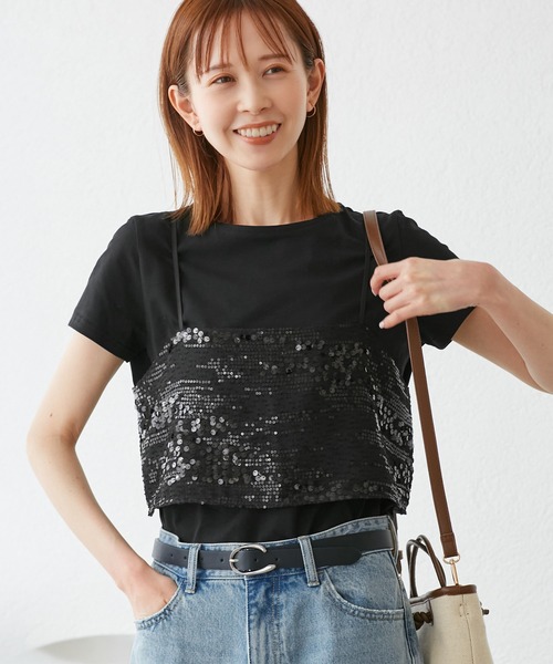 ROPE' PICNIC（ロペピクニック）の「スパンコールビスチェ付きカットトップス（Tシャツ/カットソー・レディース・ホワイト系その他4/ブラック・38）」の6枚目の写真