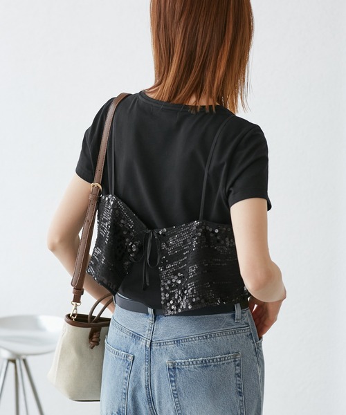 ROPE' PICNIC（ロペピクニック）の「スパンコールビスチェ付きカットトップス（Tシャツ/カットソー・レディース・ホワイト系その他4/ブラック・38）」の7枚目の写真